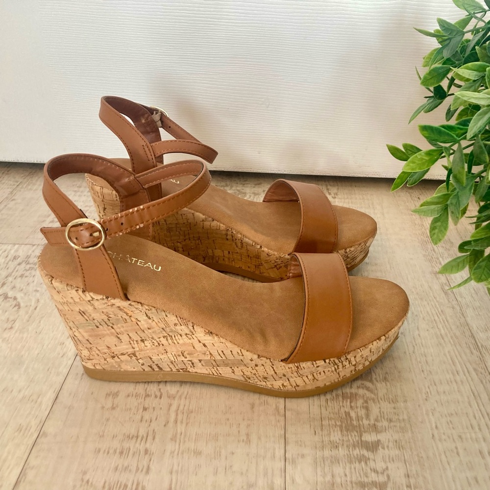 Le Chateau Tan Cork Wedge Sandals